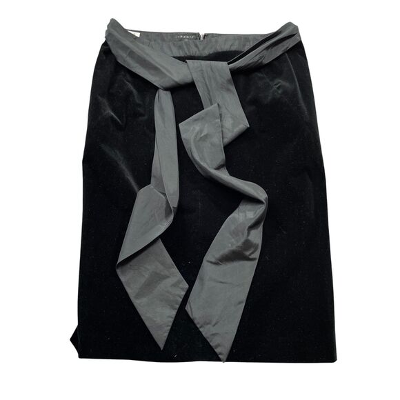 Theory 10 Black Velour Skirt Lined Cotton Blend Back Zipper Beautiful Tie Bow - Picture 1 of 4